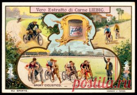Liebig Tradecard S749 - Sporting Silhouettes, Cycling Liebig's Beef Extract "Sporting Silhouettes" Italian issue, 1903