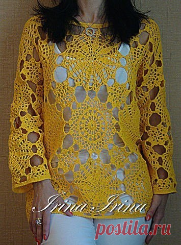 Яркая ажурная туника из мотивов крючком. Схемы. / knittingideas.ru