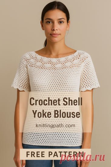 Crochet Shell Yoke Blouse