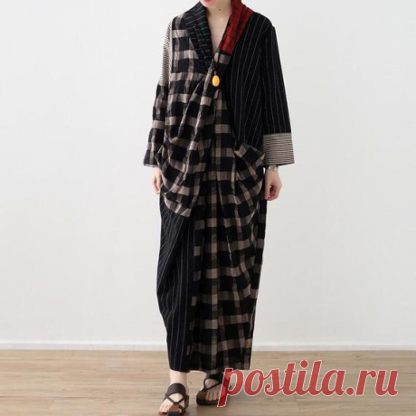 Women dress, Linen long dress, Loose fitting dress, Casual Maxi dress, Gown, Tunic Dress, Free shipping 【Fabric】  linen 【Color】 black 【Size】 Shoulder width 40cm / 16 Bust 118cm/ 46 Waist circumference 116cm / 45 Sleeve length 51cm / 20 Skirt length 125cm / 48  Have any questions please contact me and I will be happy to help you.