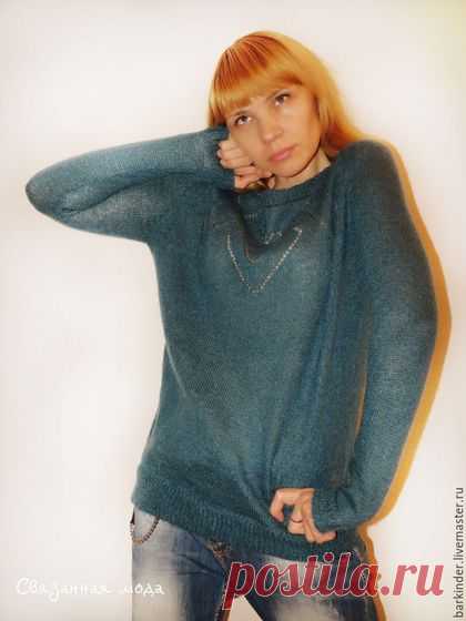 Купить Туника вязаная "Полдень " - морская волна, однотонный, туника, туника вязаная