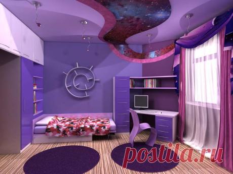 Фиолетовый цвет в интерьере - спальни, кухни, гостиной, сочетания фиолетового цвета, 151 фото