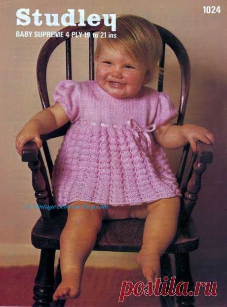 Baby / Toddler  4ply Short Sleeve Lacy Dress & knickers  - Sizes 19 - 21 ins - Studley 1024 - pdf of of Vintage Knitting Patterns Baby / Toddler 4ply Short Sleeve Lacy Dress & knickers - Sizes 19 - 21 ins - Studley 1024- PDF of Vintage Knitting Patterns - Instant Download  U.S. YARN EQUIVALENT Please check the tension/gauge provided in the listing against yarn label: 3ply = Super fine Sock. Baby or fingering 4ply = Fine sports weight yarn DK/QK = Light D.K./Light Worsted/ ...