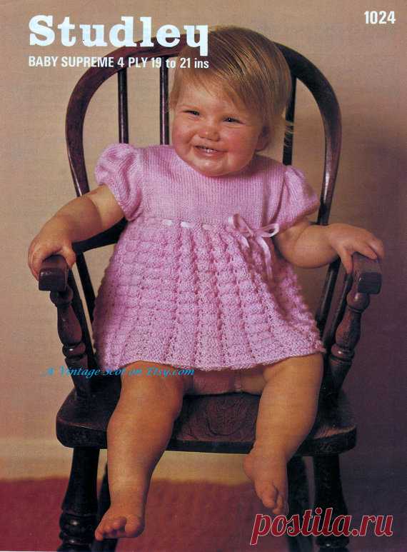 Baby / Toddler  4ply Short Sleeve Lacy Dress & knickers  - Sizes 19 - 21 ins - Studley 1024 - pdf of of Vintage Knitting Patterns Baby / Toddler 4ply Short Sleeve Lacy Dress & knickers - Sizes 19 - 21 ins - Studley 1024- PDF of Vintage Knitting Patterns - Instant Download  U.S. YARN EQUIVALENT Please check the tension/gauge provided in the listing against yarn label: 3ply = Super fine Sock. Baby or fingering 4ply = Fine sports weight yarn DK/QK = Light D.K./Light Worsted/ ...