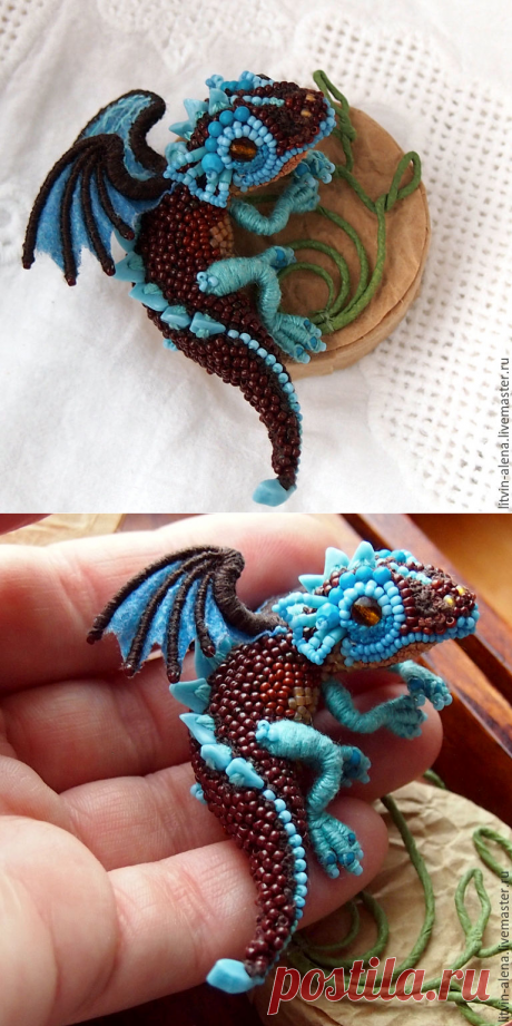Купить Брошь дракон "Маленький Птиц" Брошь бисер. Вышитый дракончик. - брошь, брошка