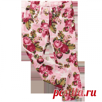Д864 Брюки принтованные для девочки, розовый с принтом 