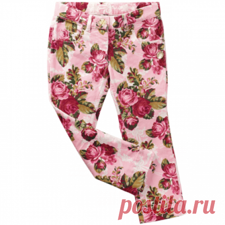 Д864 Брюки принтованные для девочки, розовый с принтом "Крупные цветы"