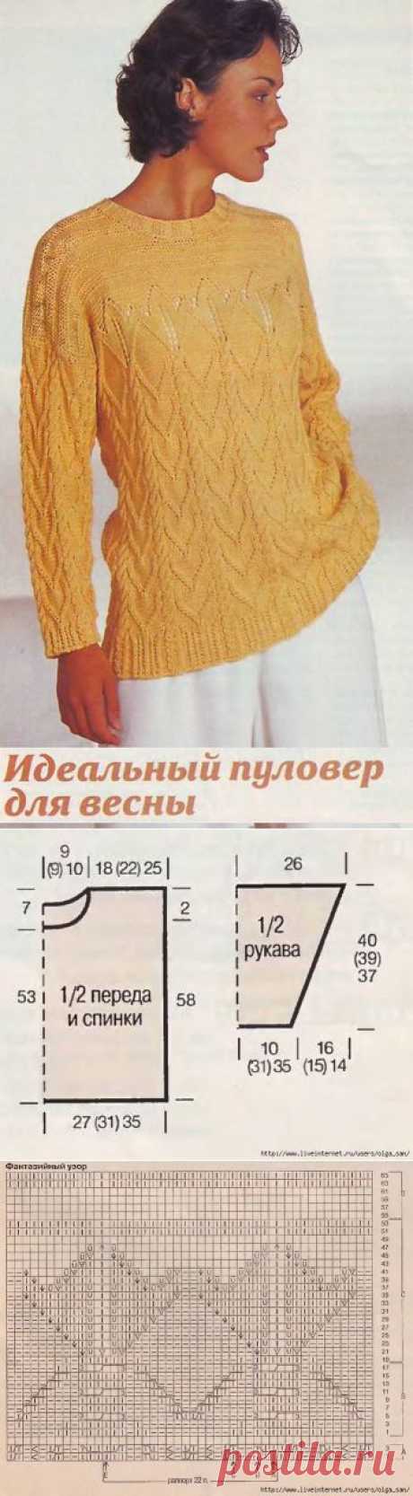 Пуловер желто-ванильного цвета.