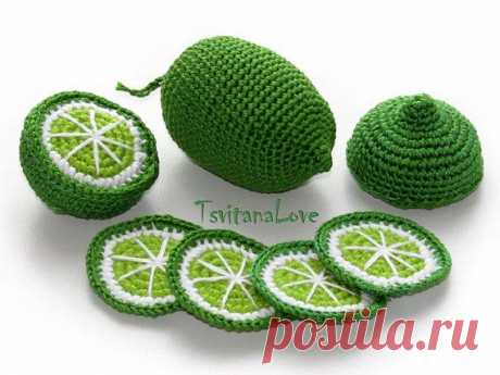 Crochet Fruit lime slice 6 pcs kitchen play set play