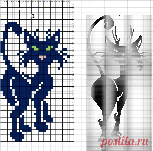 КОТЫ И КОШКИ...... УЗОРЫ ДЛЯ ФИЛЕЙНОГО ВЯЗАНИЯ,ВЫШИВКИ