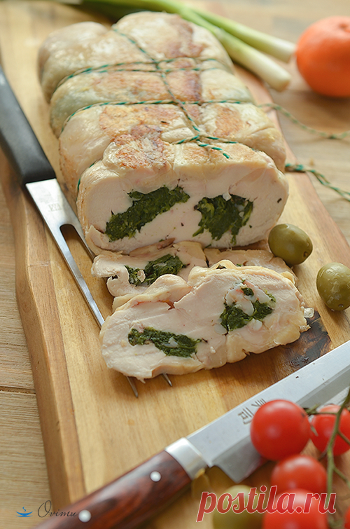 Галантин с шпинатом и креветками