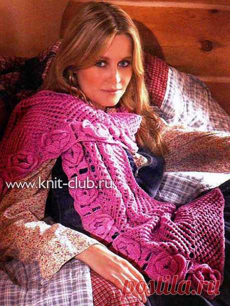 Ажурный шарф с цветами спицами и крючком / knit-club.ru