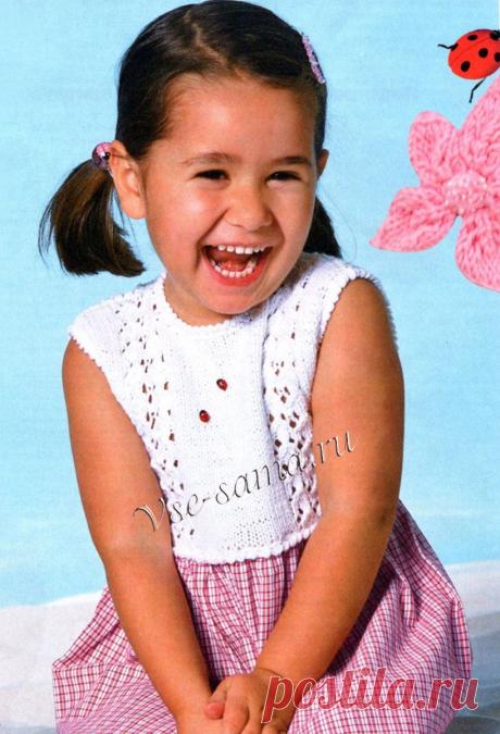 Белый жакет и платье с вязаной кокеткой - Детские жакеты, кофточки, болеро спицами