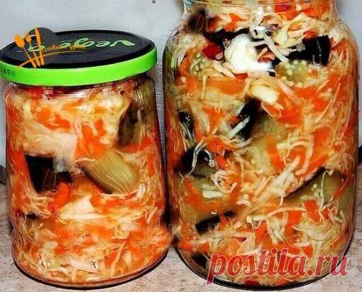 Баклажаны  кусочками с капустой на зиму