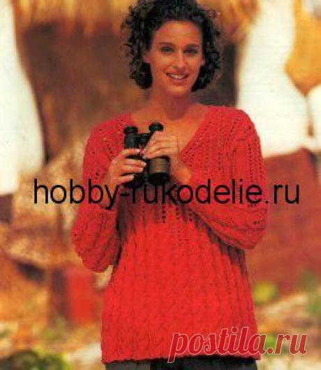 Хобби (рукоделие своими руками): вышивка, вязание » Архив блога » Красный пуловер с косами – вязание спицами по схеме