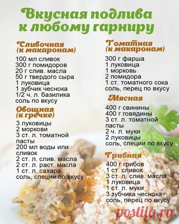 Рецепты подливок...