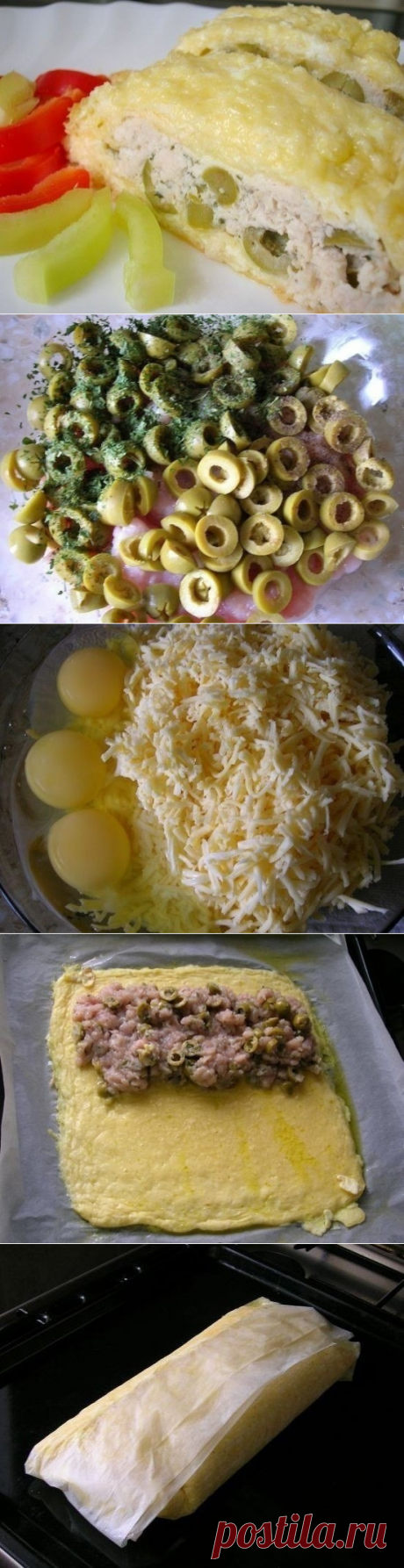Как приготовить рулет из сыра и курицы - рецепт, ингредиенты и фотографии