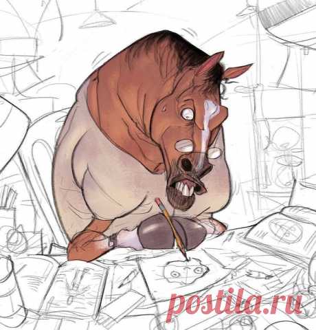 Конь (не педальный) учится рисовать людей.