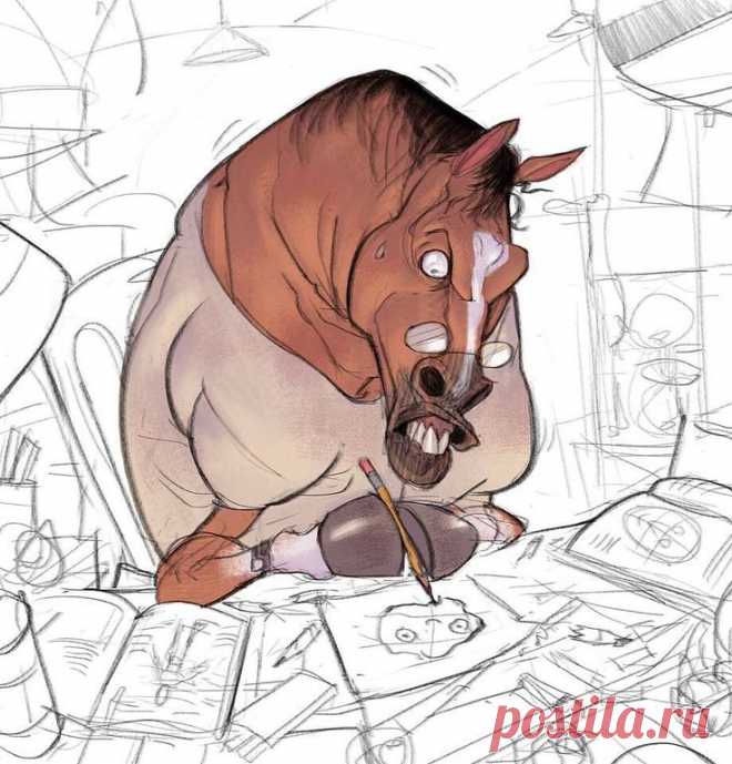 Конь (не педальный) учится рисовать людей.