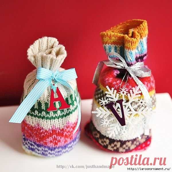 Вязаный мешочек для подарков - милая идея)
