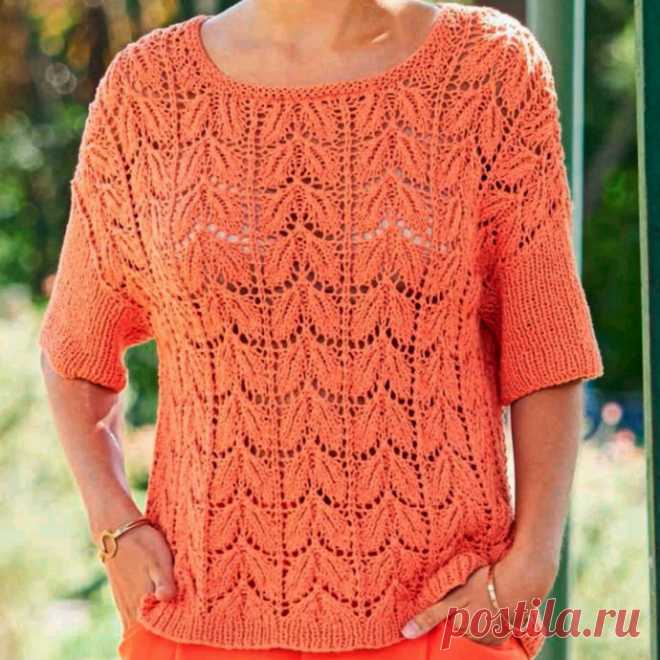 Ажурный абрикосовый джемпер Для вязания этой модели нам потребуется 400 (500) абрикосовой пряжи: 100% органический хлопок; 112 м/50 г. Прямые спицы № 5 и круговые спицы № 5.⠀Размеры: 36/38 (44/46)УЗОРЫУзор 1: резинка = попеременно 1 лицевая, 1 изнаночная.Узор 2: ажурный узор (число петель вначале кратно 16 + 1 + 2...