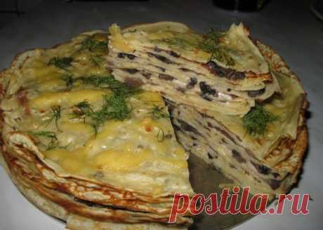 Блинный пирог с курицей - просто, сытно, вкусно!