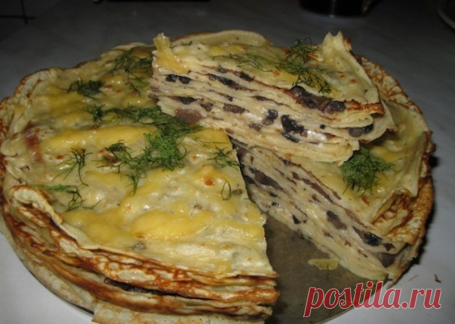 Блинный пирог с курицей - просто, сытно, вкусно!