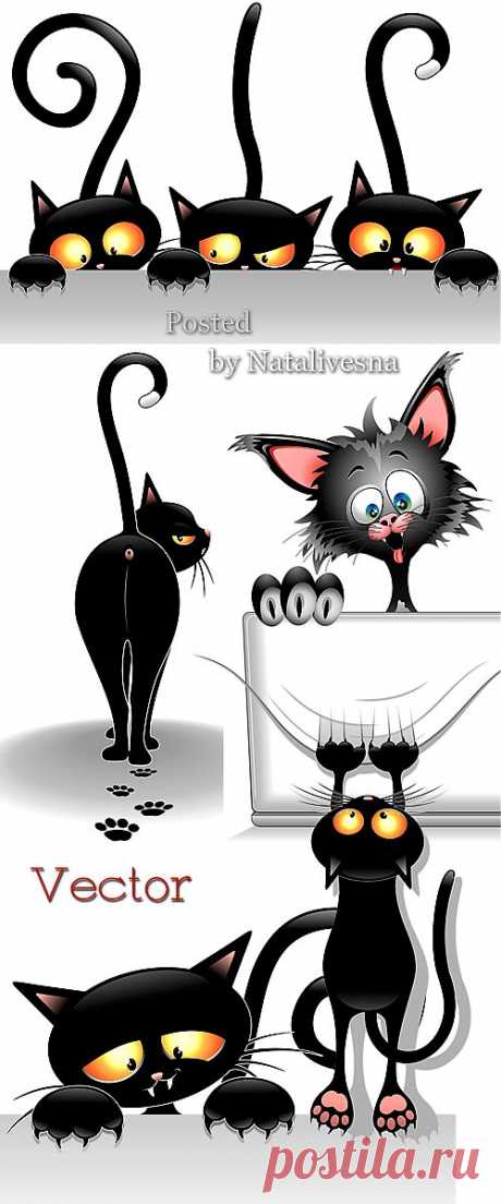 Черные красивые котята в Векторе с закрученными хвостами / Vector clipart - Black cat - 28 Марта 2014 - Стиль Photoshop - Все для Cтильного Дизайна в программе Photoshop