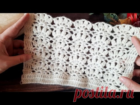 Вяжем красивый узор с ажурными веерочками крючком. (N123) - YouTube