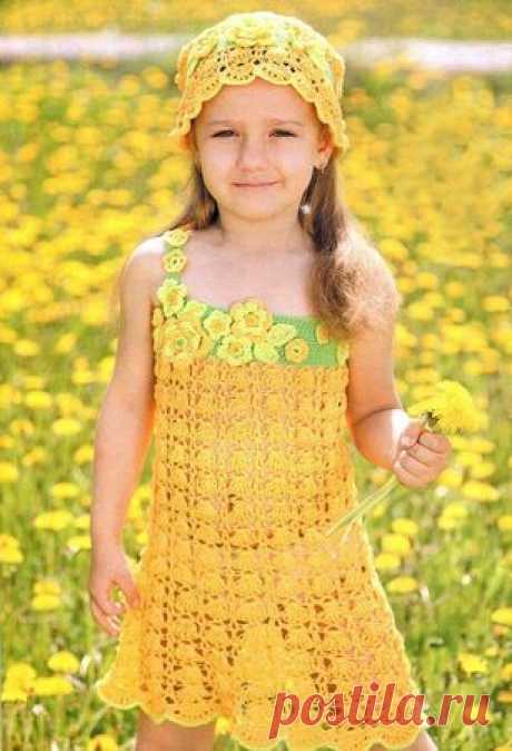 Вязание для детей - Вязаный сарафан и панамка » Вязание крючком - схемы, видео, уроки