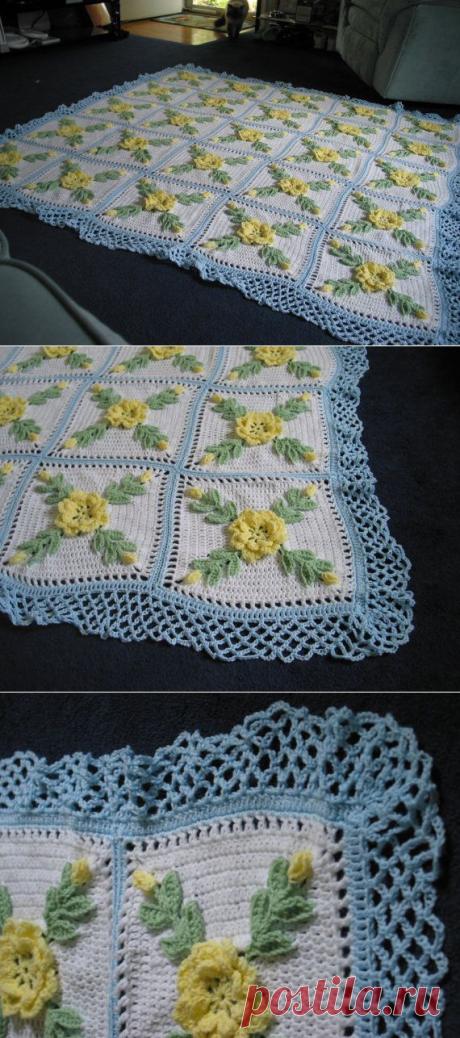 Yellow Wild Rose Afghan with Soft Light Blue от sherryann325