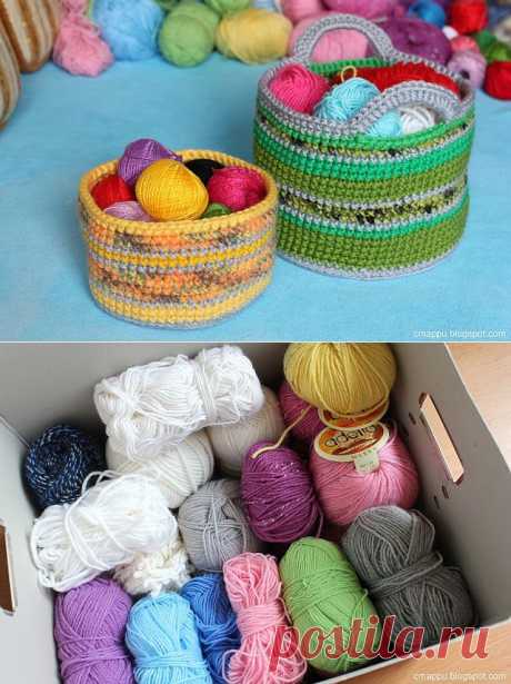 Корзиночки из остатков пряжи.