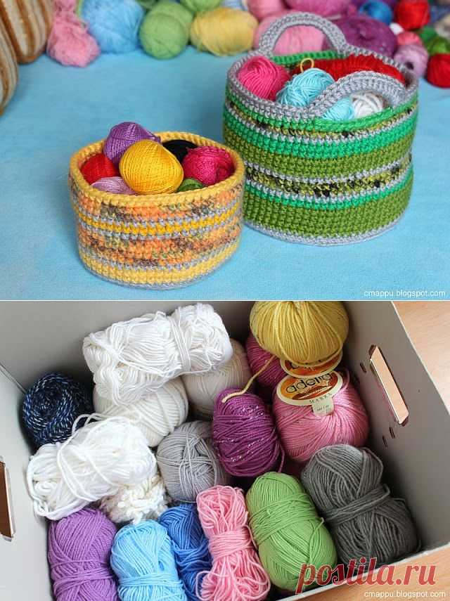 Корзиночки из остатков пряжи.