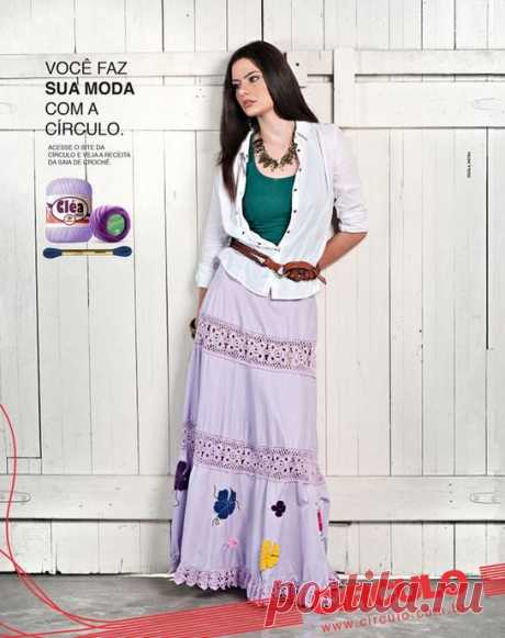 ПРОСТАЯ И ПРЕЛЕСТНАЯ ЮБКА... вязание + ткань... со схемой вязания и вышивки..