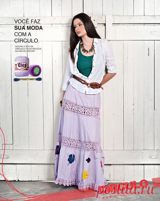 ПРОСТАЯ И ПРЕЛЕСТНАЯ ЮБКА... вязание + ткань... со схемой вязания и вышивки..