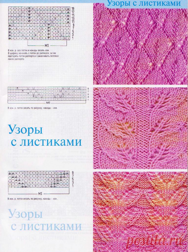 Хозяйка - Ажурные Узоры с листиками - мотивы связанные на спицах