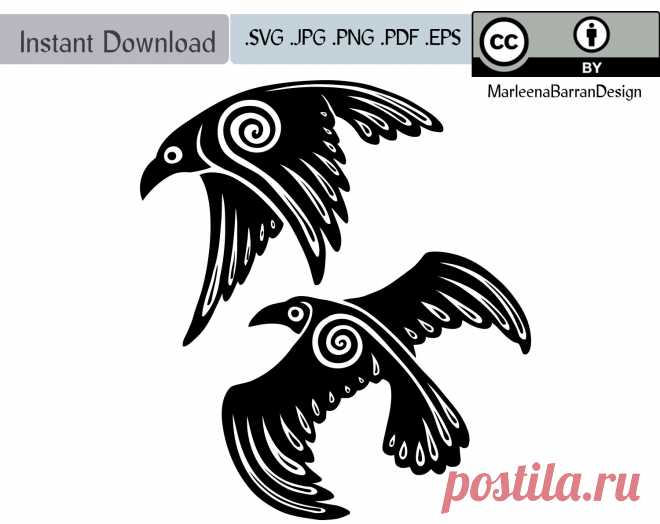 Two Ravens. Two raven spirits in a circular design Design of two flying ravens fits perfectly in a circle. The image is available in a variety of scalable vector graphic files that can be enlarged to any size without loosing quality. Perfect for use in a wide variety of crafts from tattooing to leatherwork and carving.


______________________________________________________
Details

Size 1000px tall. 300dpi (JPG & PNG) 

- 1 SVG, Scaleable Vector, 
- 1 PDF Vector
- 1 EPS,...