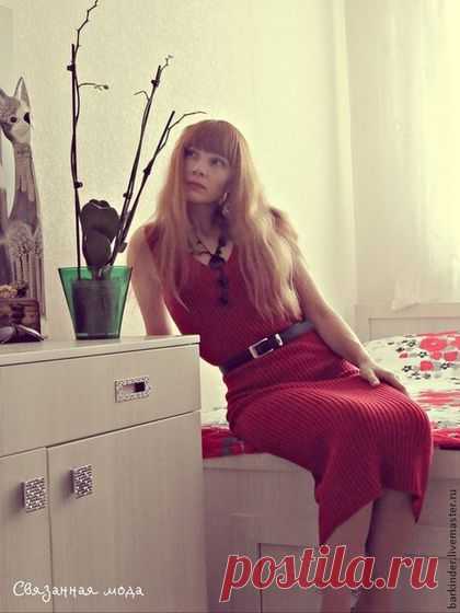 Вязаное платье-резинка "Ассоль" - ярко-красный,однотонный,платье,платье вязаное