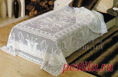 Филейное покрывало крючком «Миледи» Схема вязания крючком филейного покрывала «Миледи»