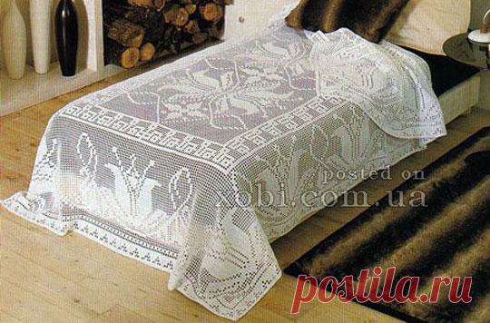 Филейное покрывало крючком «Миледи» Схема вязания крючком филейного покрывала «Миледи»