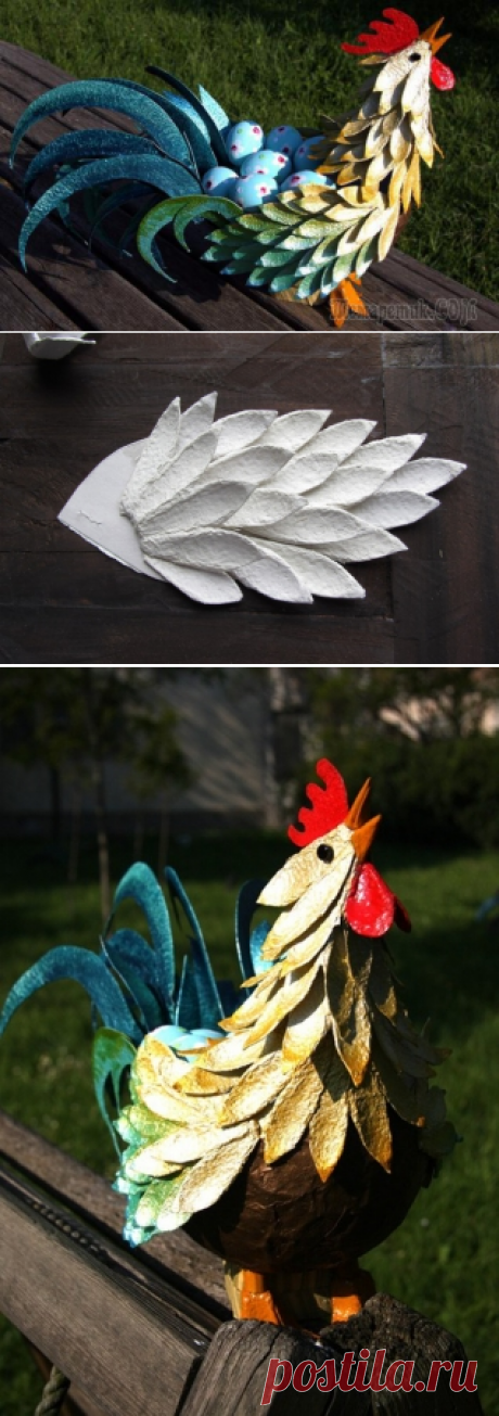 Ваза "Петух" из яичных лотков.Мастер класс.