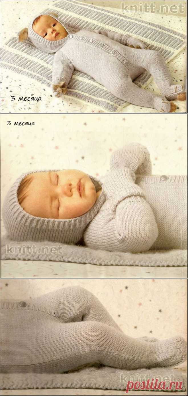 Комбинезон с ушками, варежки и одеяло (3 месяца) | knitt.net | Все о вязании