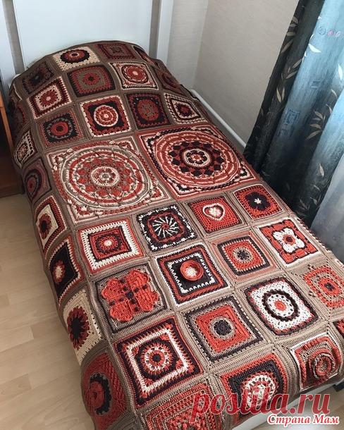 Покрывало из квадратных мотивов крючком - Вязание - Страна Мам