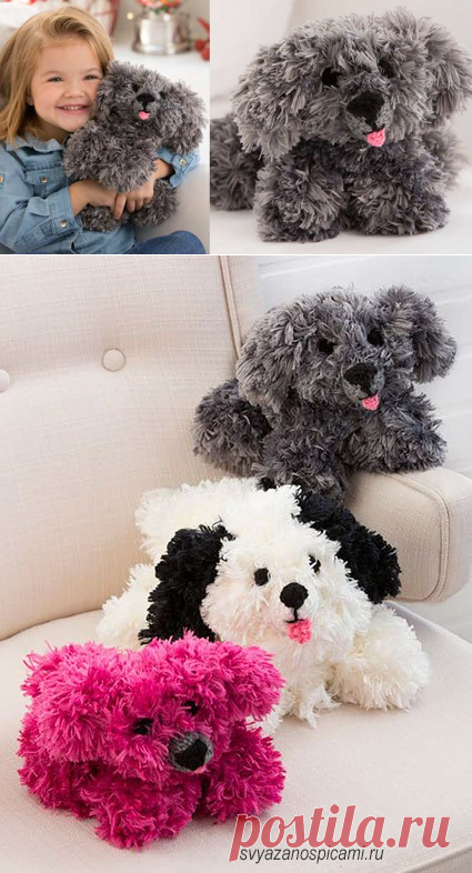 Собачка из меховой пряжи вязаная спицами