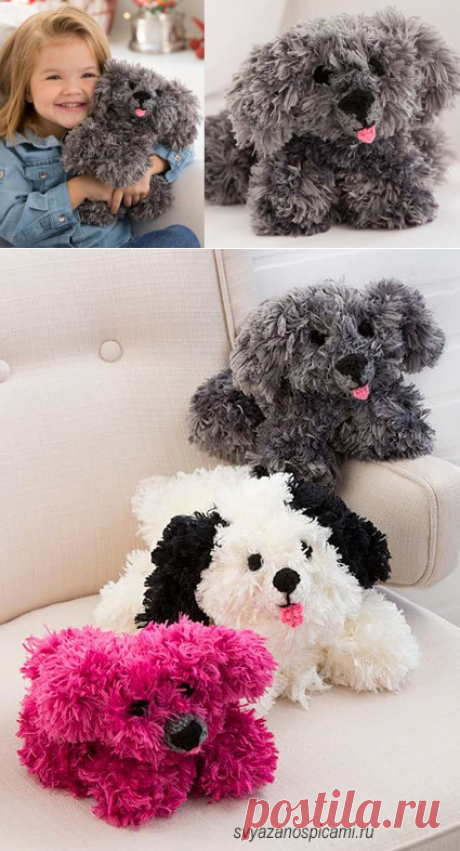 Собачка из меховой пряжи вязаная спицами