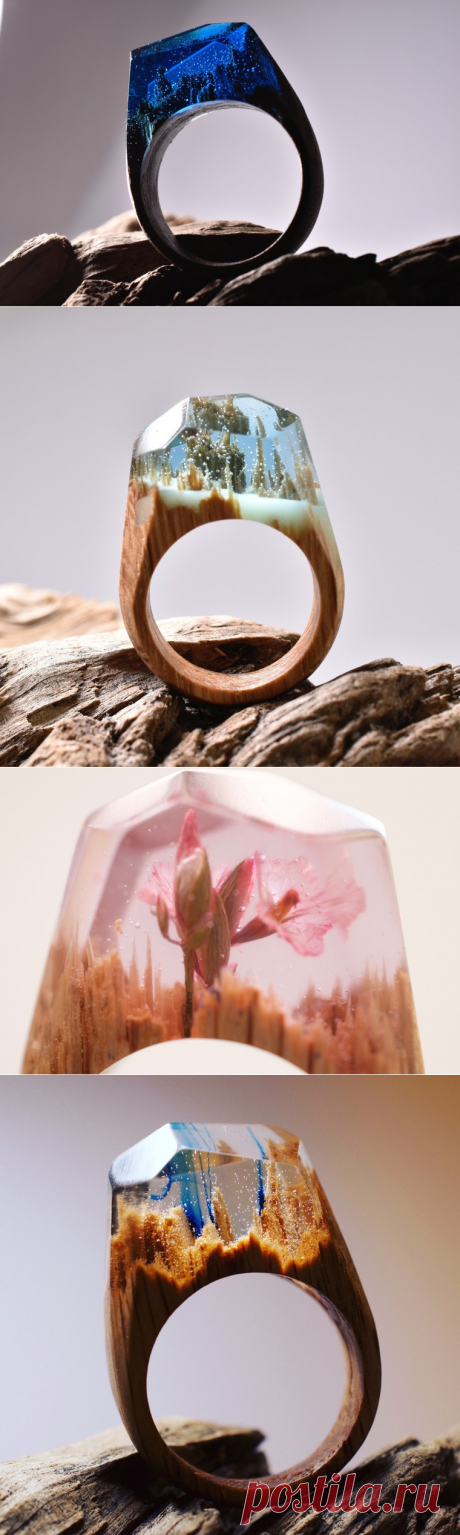 Миниатюрные миры в деревянных кольцах ручной работы Secret Wood