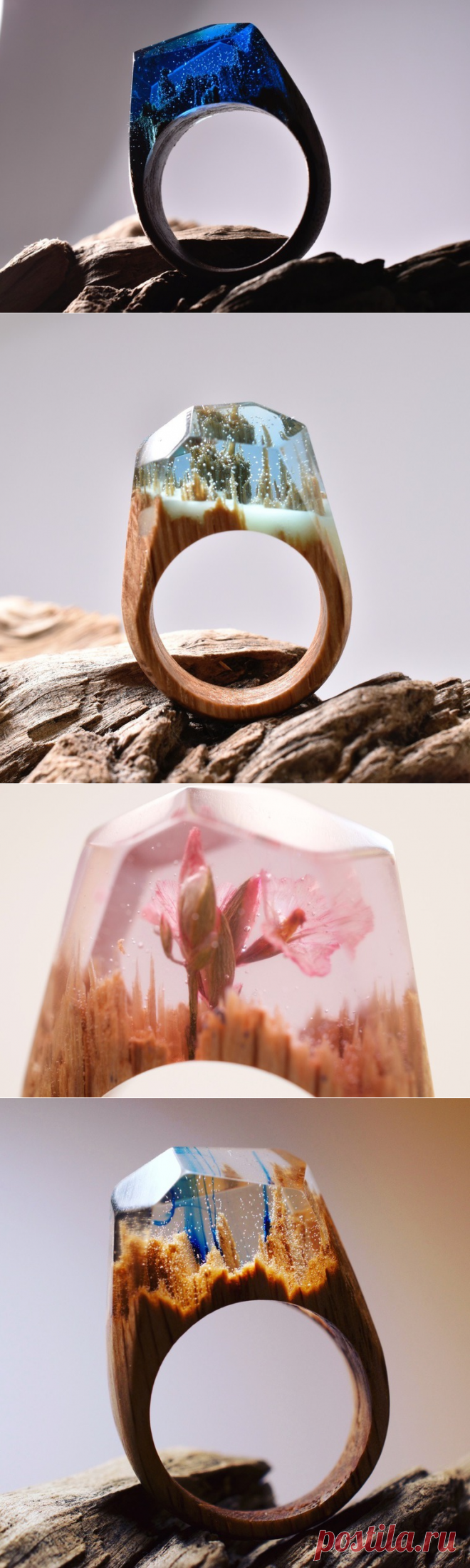 Миниатюрные миры в деревянных кольцах ручной работы Secret Wood