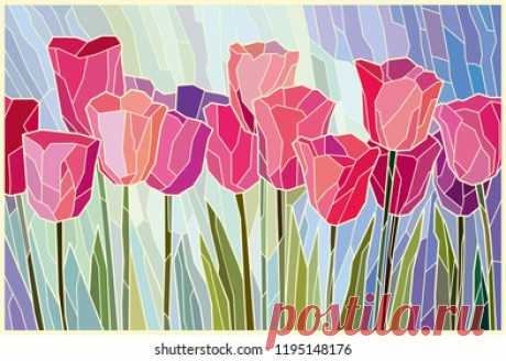 Tulipanes rosados de vidrio manchado de: vector de stock (libre de regalías) 1195148176 | Shutterstock