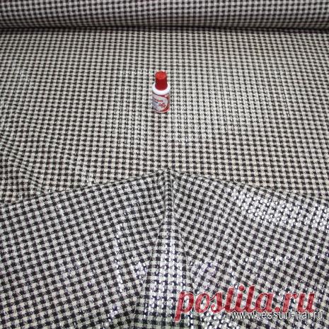 Крепдешин клетка с паетками (н) бежево-коричневый, артикул 02-4743 - купить оптом и в розницу, цена 900 руб.