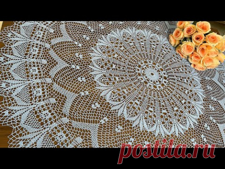 Скатерть крючком, Самира, часть 1 из 6 (1-19 ряд)